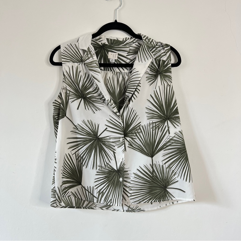 A New Day | Palm Frond Print Collared Blouse